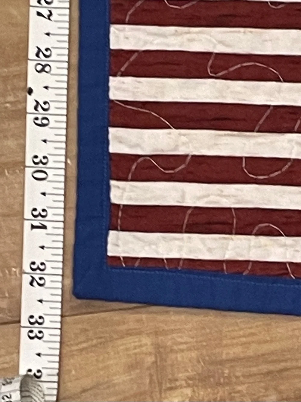 Handmade Nautical Theme Red White Blue Cottage Core 32.5” X 42.5” Baby Quilt